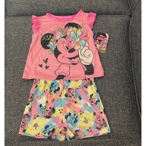 Disney Junior Girls Minnie Mouse Toddler Flutter Sleeve Pink Pajama Set 24M NWT